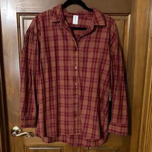 Nordstrom Red and Tan Plaid Shirt